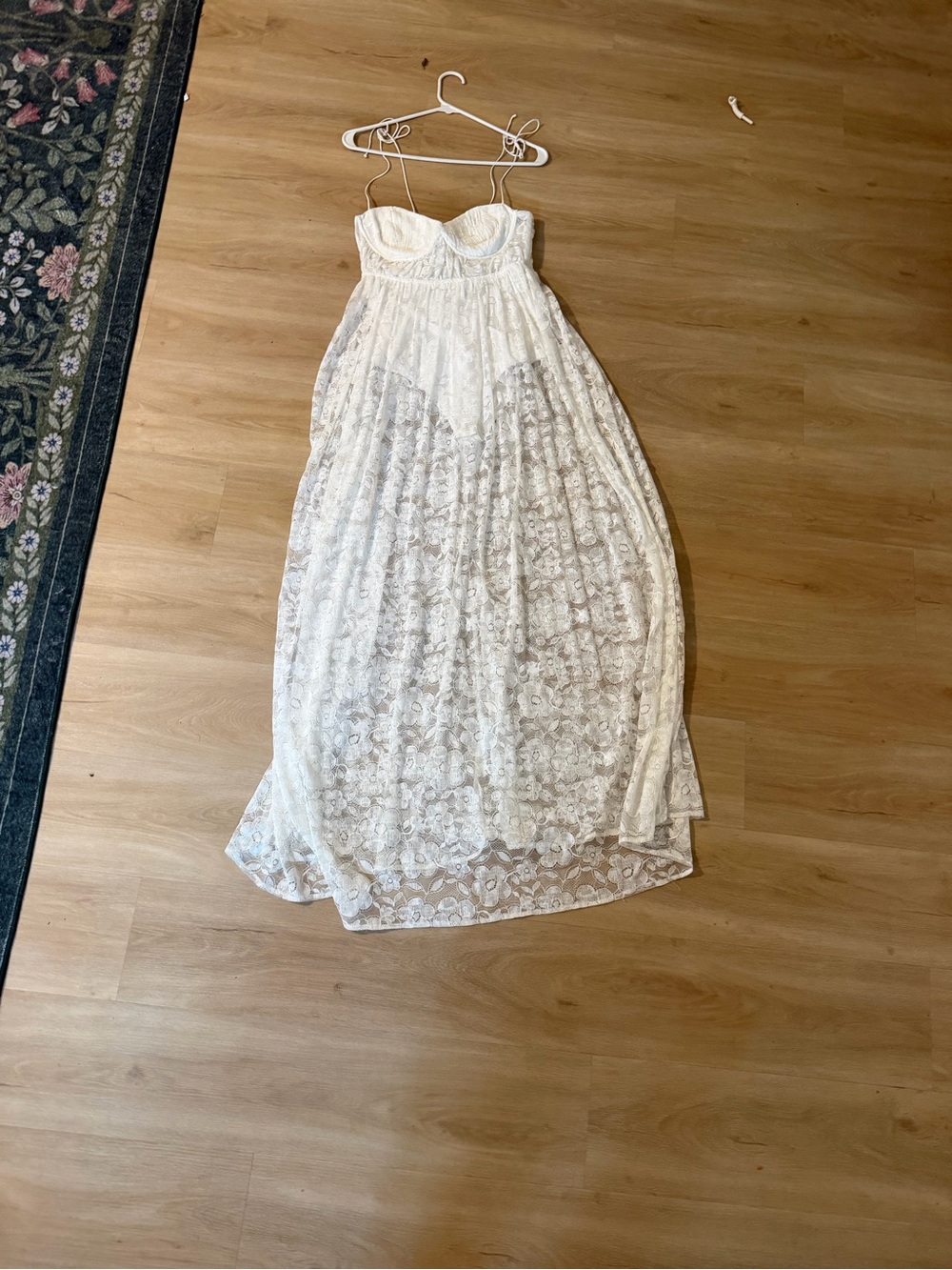 For Love & Lemons White Lace Maxi Dress with Spaghetti Straps